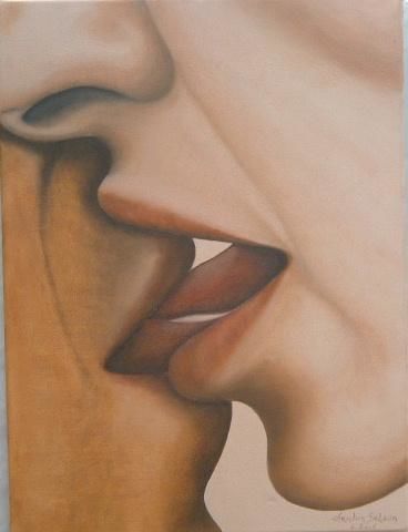 Peinture intitulée "le baiser" par Christian Salaun, Œuvre d'art originale, Huile