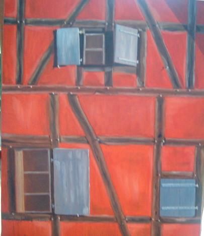 Painting titled "facade alsacienne" by Christian Salaun, Original Artwork