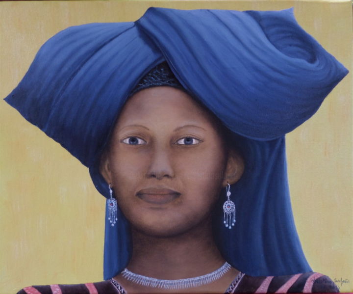 Peinture intitulée "femme du niger" par Christian Salaun, Œuvre d'art originale, Huile