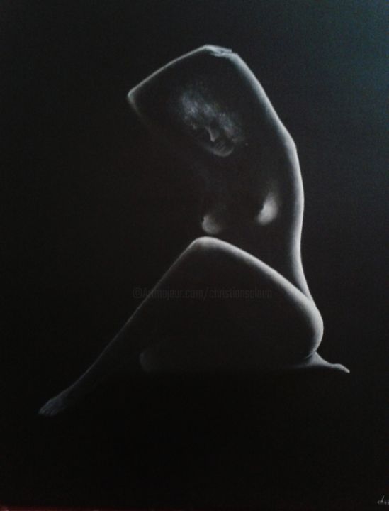 Картина под названием "femme nue bras levée" - Christian Salaun, Подлинное произведение искусства, Масло