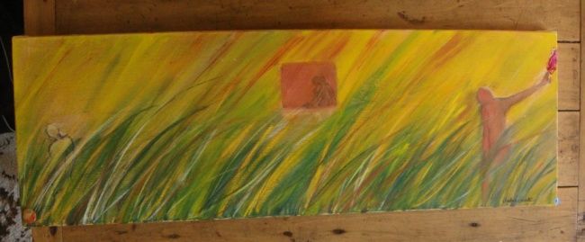 Peinture intitulée "Fenêtre sur herbe" par Christian Vachette, Œuvre d'art originale, Huile