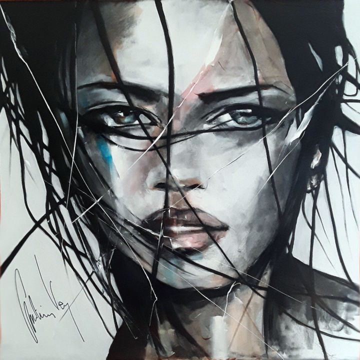 Painting titled "cheveux noirs - Gal…" by Christian Vey, Original Artwork