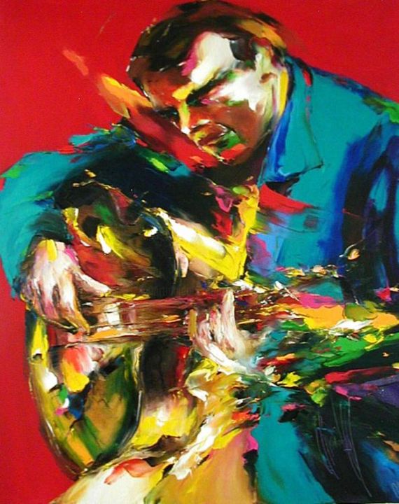 Pintura titulada "couleur jazz guitare" por Christian Vey, Obra de arte original