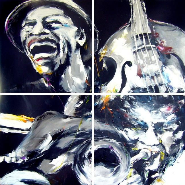 Peinture intitulée "Série Jazz N&B4x4#2" par Christian Vey, Œuvre d'art originale