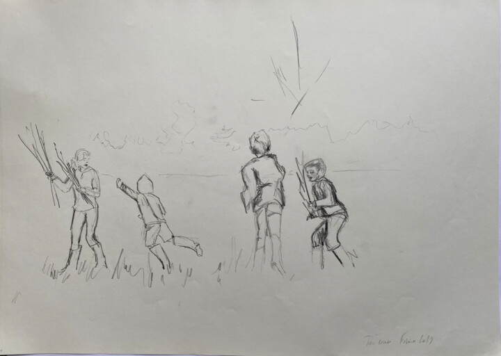 Rysunek zatytułowany „St Maur Jeux dans l…” autorstwa Christille De Witte, Oryginalna praca, Ołówek