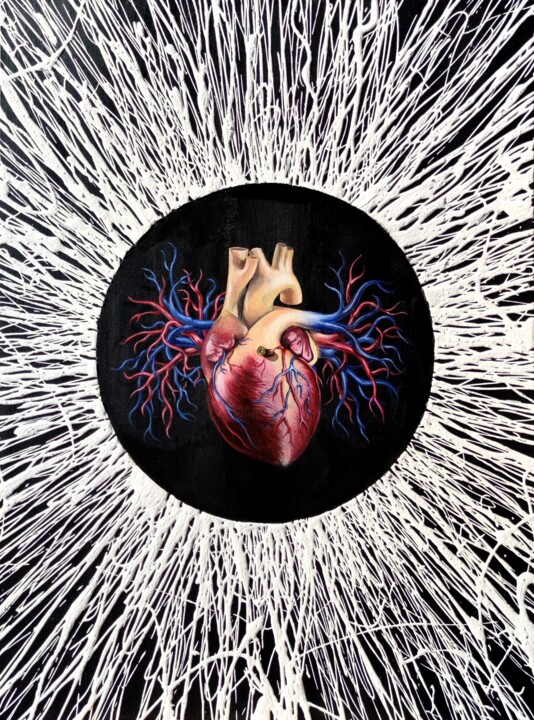 Malerei mit dem Titel "Schuss ins Herz" von Christin Hennig, Original-Kunstwerk, Acryl
