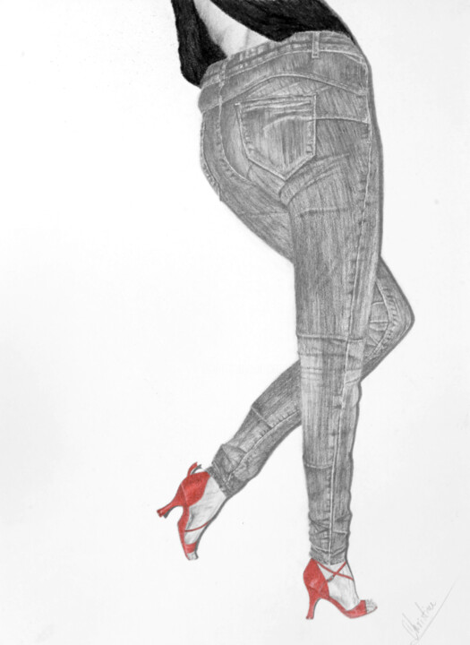 Dibujo titulada "Just Another Jeans…" por Christina Diamond, Obra de arte original, Grafito