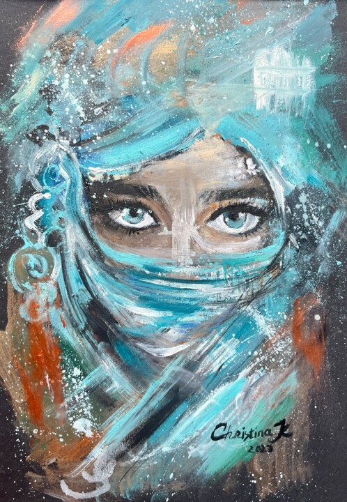 Peinture intitulée "Muslim" par Christina Kristovsky, Œuvre d'art originale, Huile Monté sur Carton