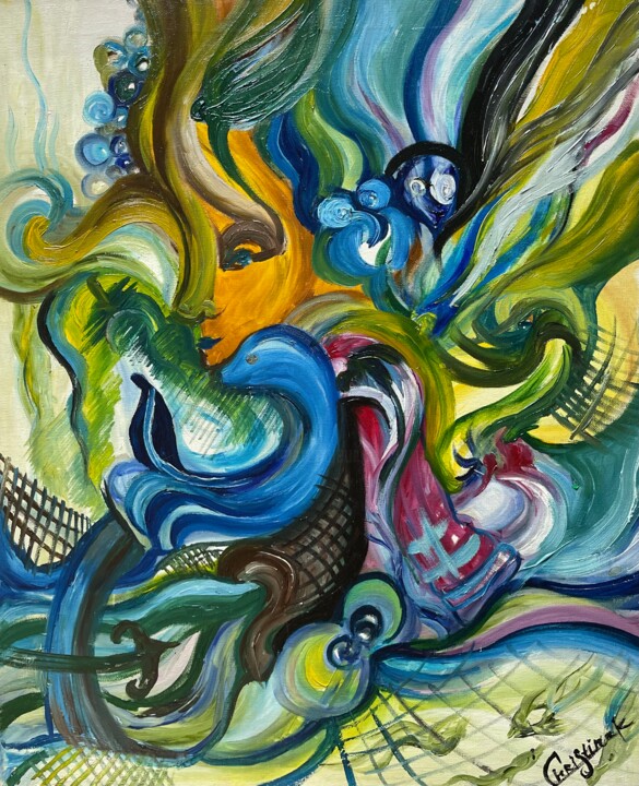 Картина под названием "Mermaid" - Christina Kristovsky, Подлинное произведение искусства, лак Установлен на Деревянная рама…