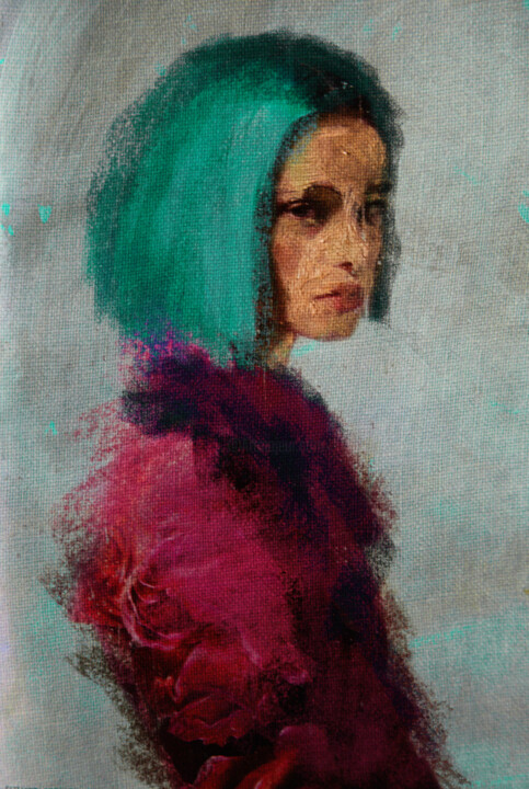 Digital Arts titled "Girl in a red coat" by Christina Misuro, Original Artwork, Digital Painting
