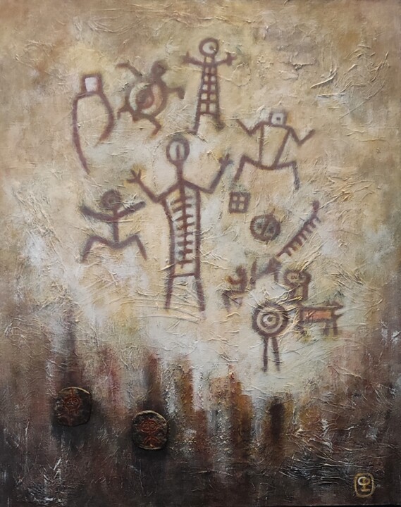 Malerei mit dem Titel ""Grottes Célestes"" von Christina Pichi, Original-Kunstwerk, Acryl Auf Keilrahmen aus Holz montiert