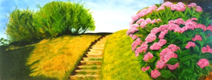 Painting titled "Au delà du chemin" by Christina Ugolini, Original Artwork, Oil