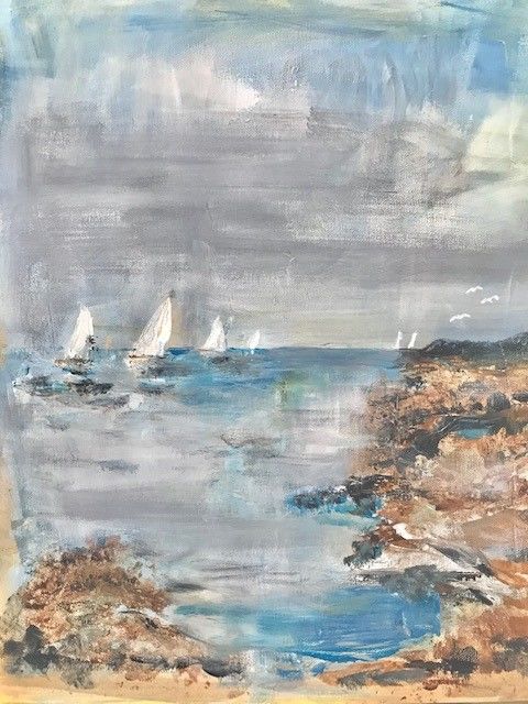 Painting titled "Sailingboats" by Christina Ljungberg, Original Artwork, Acrylic