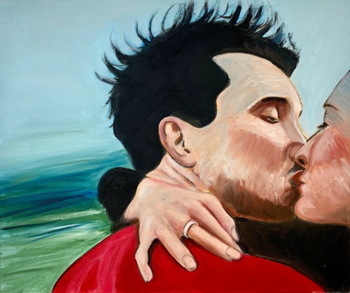 Peinture intitulée "Le  baiser" par Christine Alexis, Œuvre d'art originale, Huile
