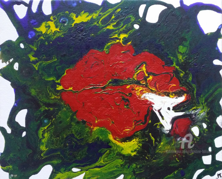 Painting titled "Lips in Fire 2" by Christine Barone, Original Artwork, Acrylic