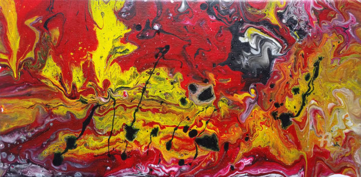 Painting titled "Liquid Fire 5" by Christine Barone, Original Artwork, Acrylic Mounted on Wood Stretcher frame