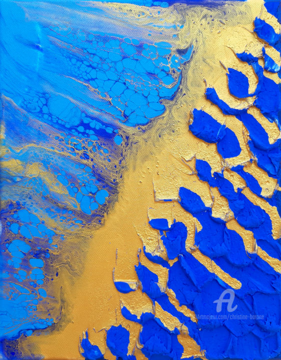 Painting titled "D'or et de plénitude" by Christine Barone, Original Artwork, Acrylic Mounted on Wood Stretcher frame