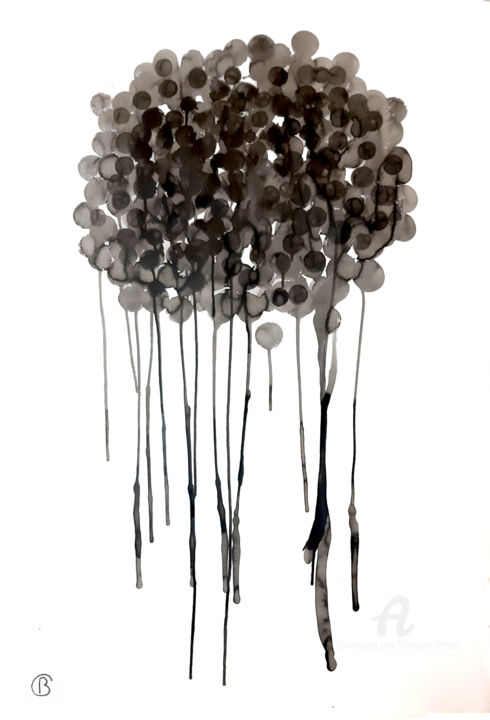 제목이 "Pluie 1"인 미술작품 Christine Barone로, 원작, 잉크