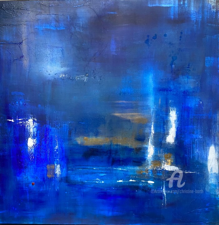 Peinture intitulée "Dans la nuit bleutée" par Christine Barth Mroz, Œuvre d'art originale, Acrylique Monté sur Châssis en bo…