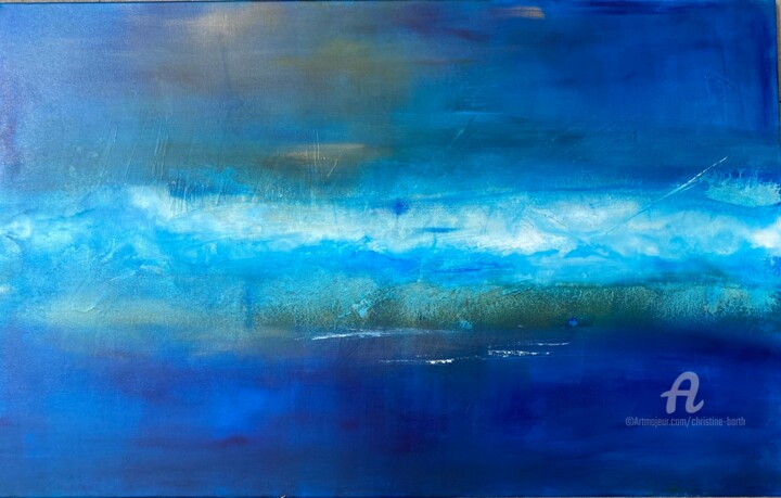 Painting titled "BLEU DE BLEU 3" by Christine Barth Mroz, Original Artwork, Acrylic Mounted on Wood Stretcher frame