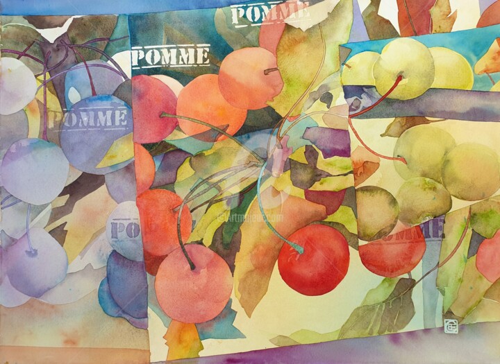 Painting titled "Pomme,pomme,pomme,p…" by Christine Berlinson-Eßer, Original Artwork, Watercolor