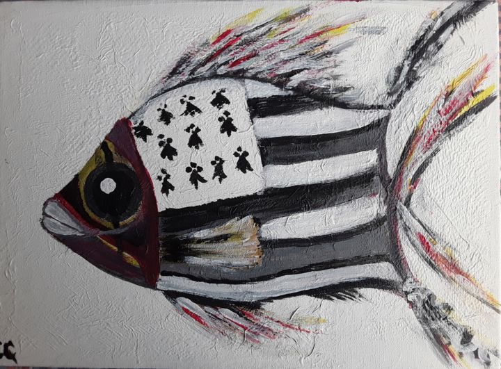 Painting titled "Le breizh fish" by Christine Catrevaux, Original Artwork, Acrylic