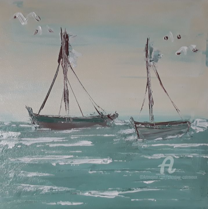 Painting titled "Douceur de la mer" by Christine Catrevaux, Original Artwork, Acrylic