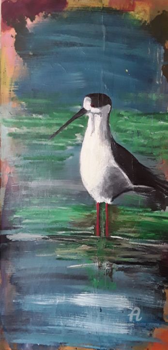 Painting titled "L oiseau libre" by Christine Catrevaux, Original Artwork, Acrylic
