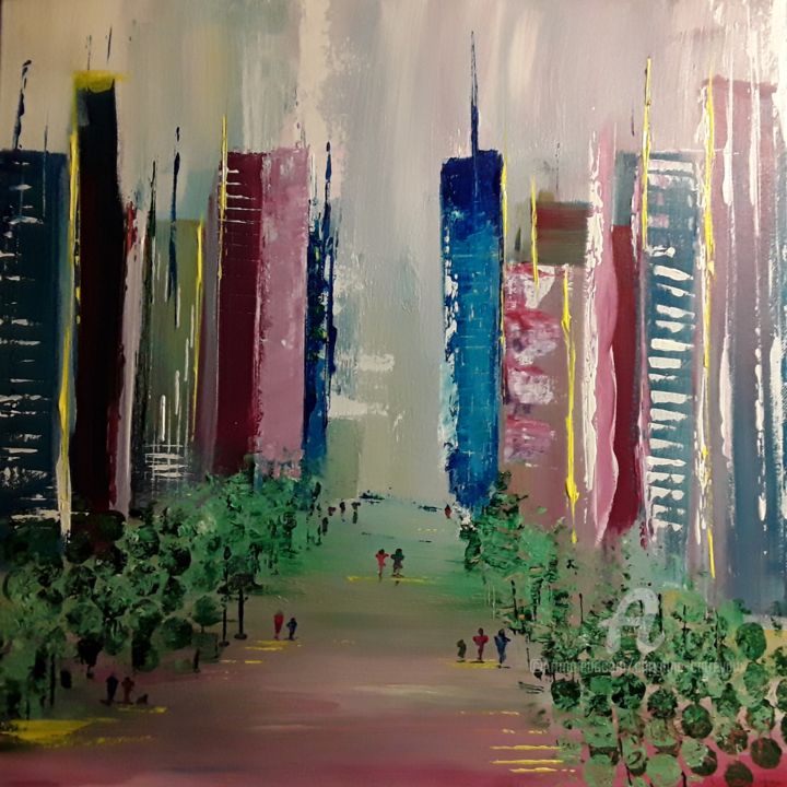 Painting titled "Utopia" by Christine Catrevaux, Original Artwork, Acrylic