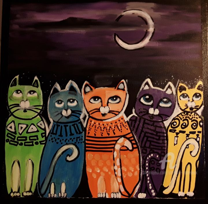 Painting titled "Chat alors" by Christine Catrevaux, Original Artwork, Acrylic