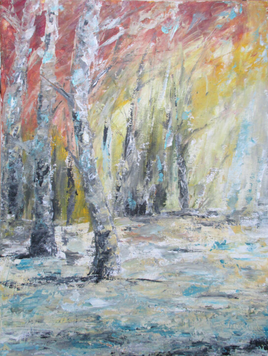 Painting titled "Arbre bouleau" by Christine Chaussade, Original Artwork, Acrylic