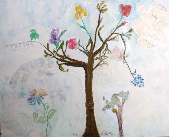 Рисунок под названием "Arbre à fleurs" - Christine Cheval, Подлинное произведение искусства, Другой