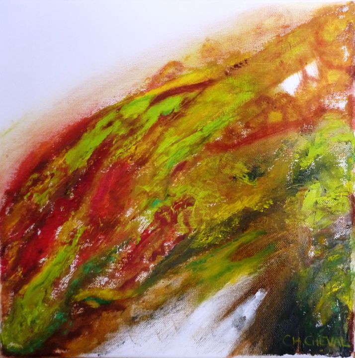 Peinture intitulée "Plongée verte" par Christine Cheval, Œuvre d'art originale, Huile