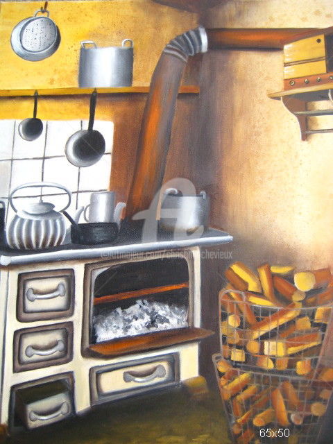 Painting titled "la-cuisine-de-grand…" by Christine Chevieux, Original Artwork, Oil