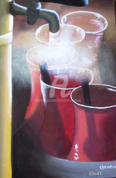 Painting titled "vin chaud" by Christine Chevieux, Original Artwork, Oil