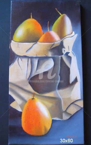 Peinture intitulée "poires" par Christine Chevieux, Œuvre d'art originale, Huile