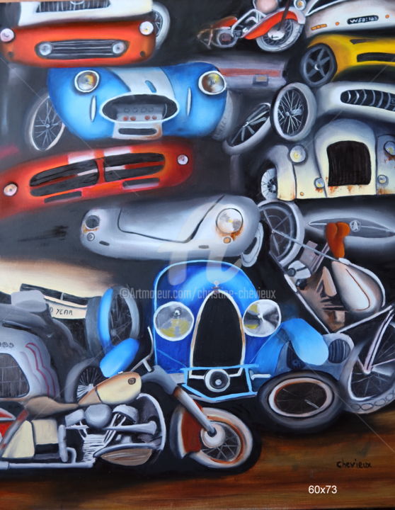 Peinture intitulée "casse automobile" par Christine Chevieux, Œuvre d'art originale, Huile