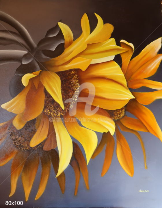 Peinture intitulée "tournesols" par Christine Chevieux, Œuvre d'art originale, Huile