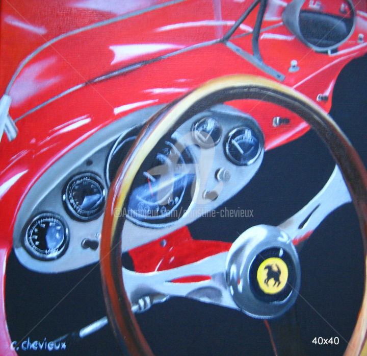 Painting titled "Ferrari" by Christine Chevieux, Original Artwork, Oil