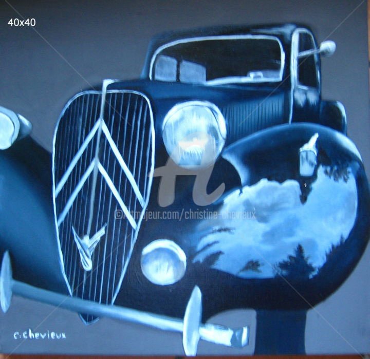 Painting titled "Citroën,vieille tra…" by Christine Chevieux, Original Artwork, Oil