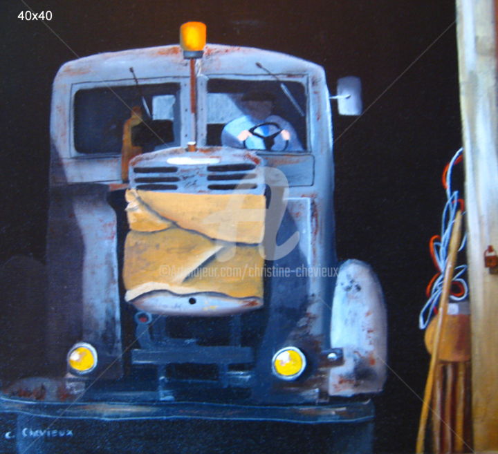 Painting titled "Vieux camion" by Christine Chevieux, Original Artwork, Oil