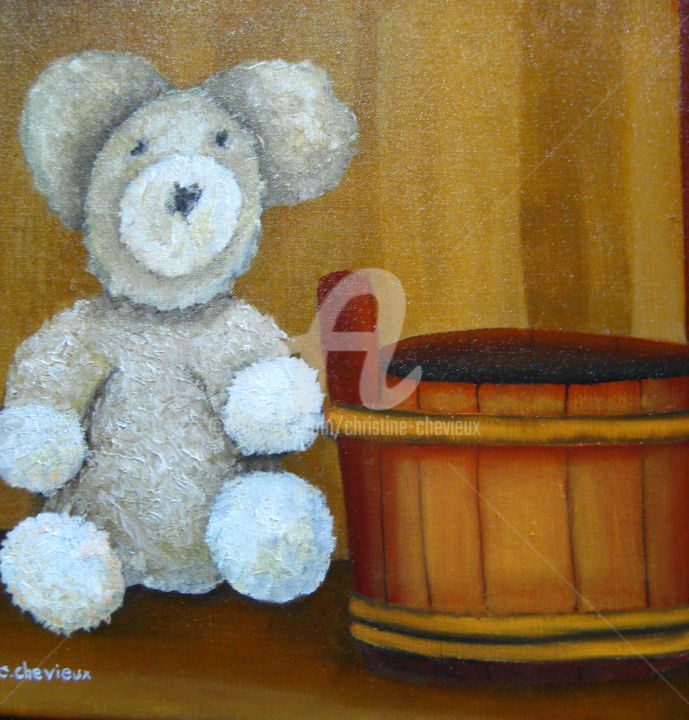 Painting titled "Nounours" by Christine Chevieux, Original Artwork
