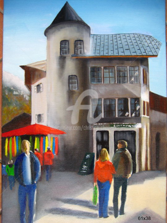 Painting titled "Marche à Samoens" by Christine Chevieux, Original Artwork, Oil