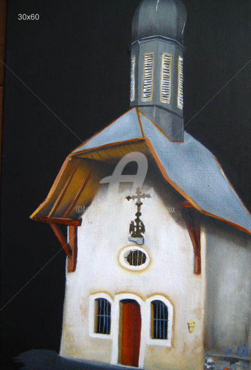 Painting titled "Chapelle de vallons" by Christine Chevieux, Original Artwork, Oil