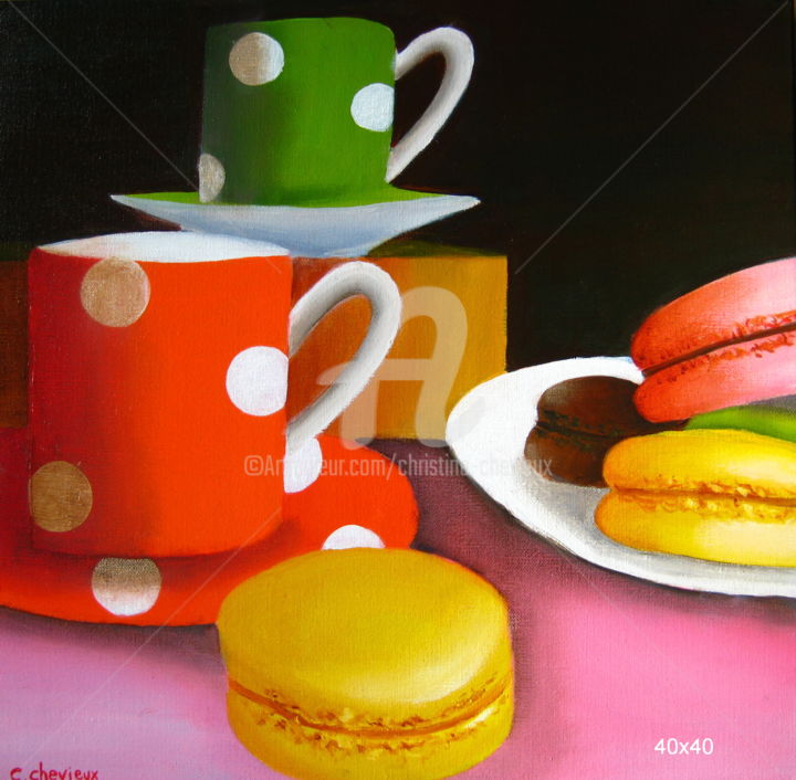 Painting titled "café 1" by Christine Chevieux, Original Artwork, Oil
