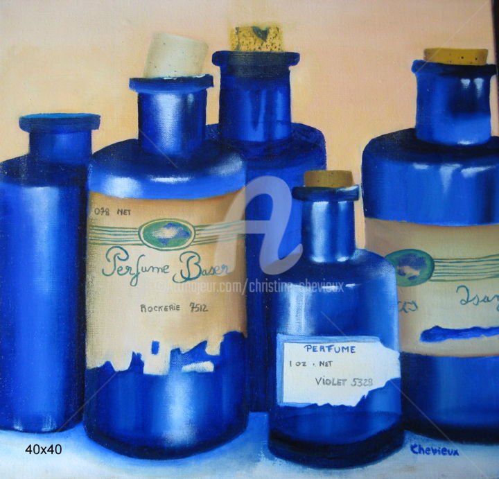 Peinture intitulée "vieilles bouteilles" par Christine Chevieux, Œuvre d'art originale, Huile