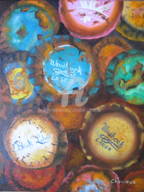 Painting titled "capsules" by Christine Chevieux, Original Artwork, Oil