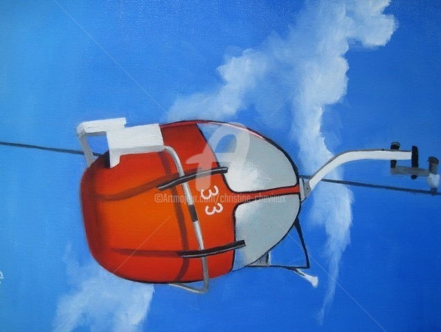 Painting titled "telecabine vercland" by Christine Chevieux, Original Artwork, Oil