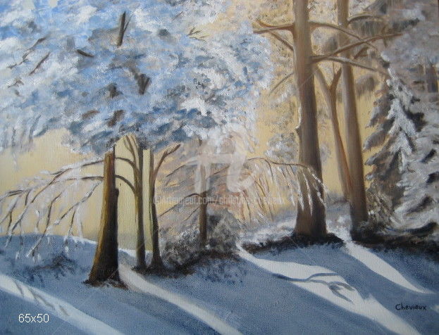 Painting titled "hiver" by Christine Chevieux, Original Artwork, Oil