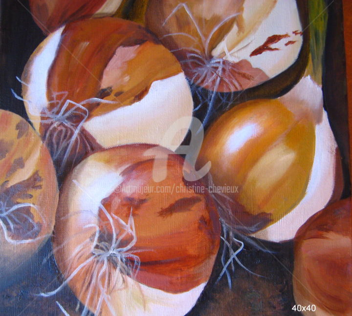 Peinture intitulée "oignons" par Christine Chevieux, Œuvre d'art originale, Huile